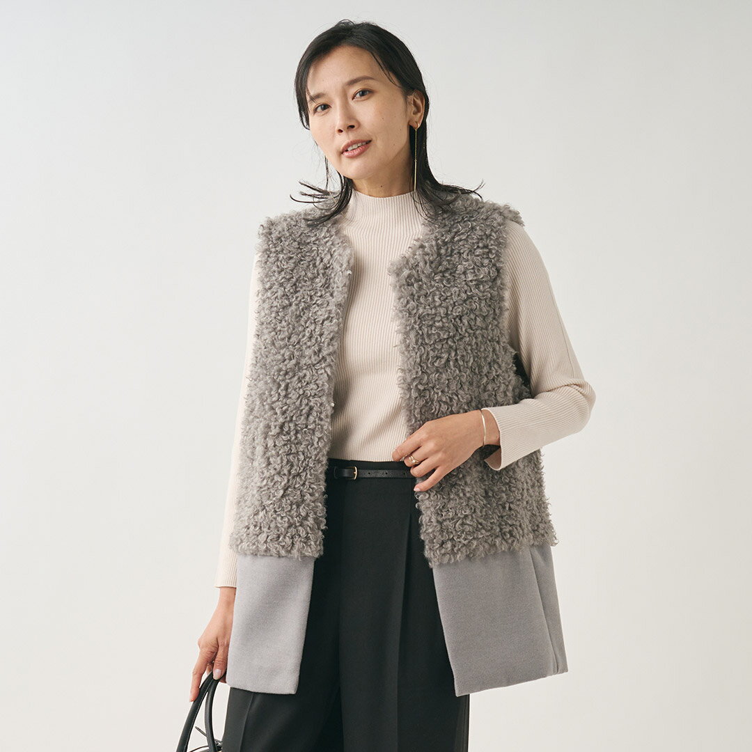 【KEYUCA公式店】ケユカカールファーベスト[レディース アウター ベスト ファー ファーベスト 上品 カーリー グレー 秋冬 おしゃれ 30代 40代 50代 洗える ウォッシャブル 通販](4)
