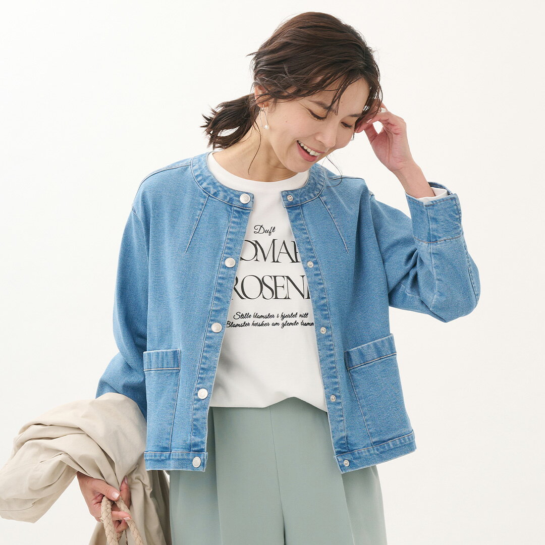 【KEYUCA公式店】ケユカ ストレッチデニムノーカラージャケット [レディース トップス アウター 春 秋 デニムジャケット ノーカラー きれいめ カジュアル ストレッチ 30代 40代 50代 洗える ウォッシャブル 通販]（楽天・KEYUCA）