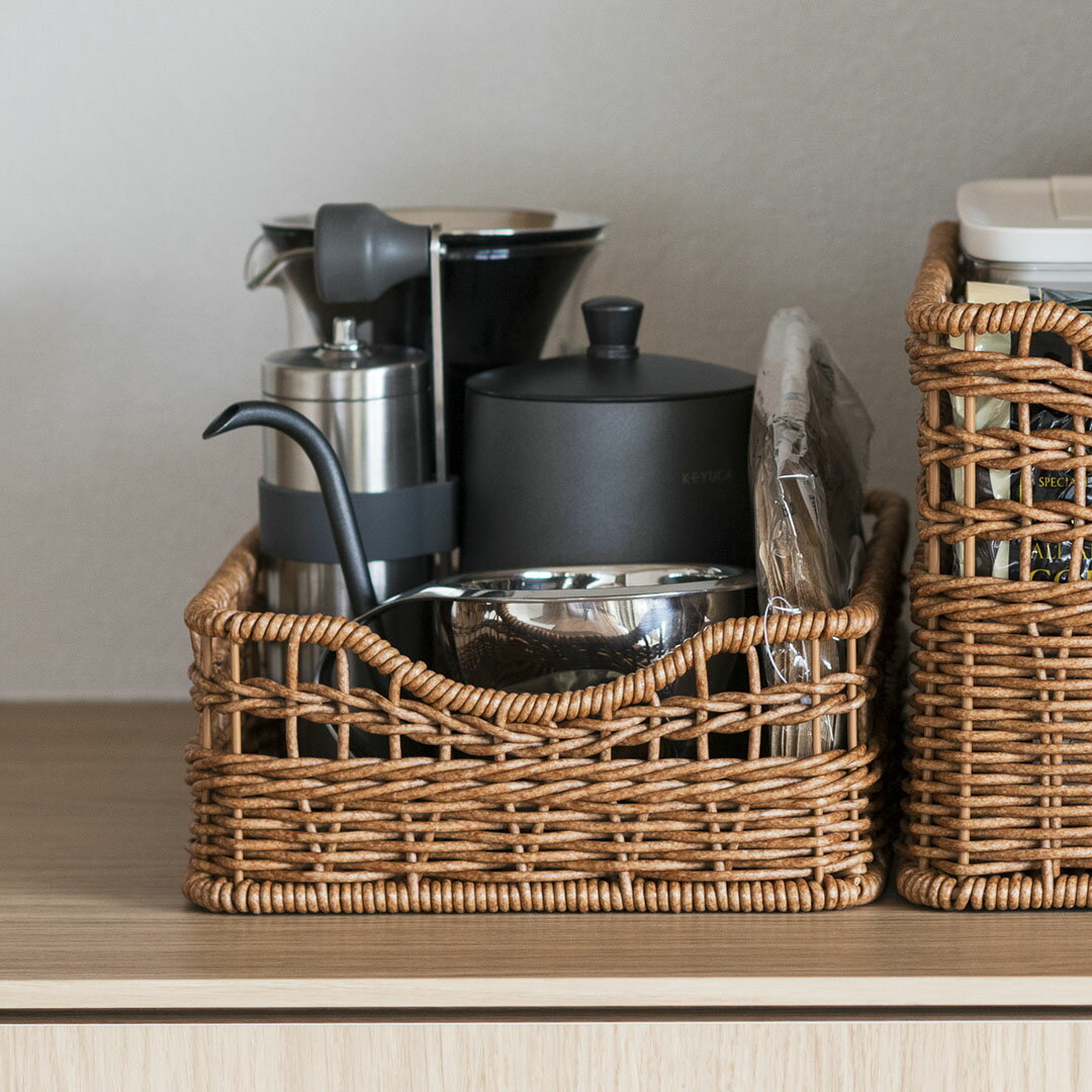 【KEYUCA公式店】ケユカ 洗えるPPラタンバスケット スリム浅｜W26.5×D18.5×H8cm [収納BOX 箱 ケース 樹脂製 小物入れ 雑貨 水洗い可]