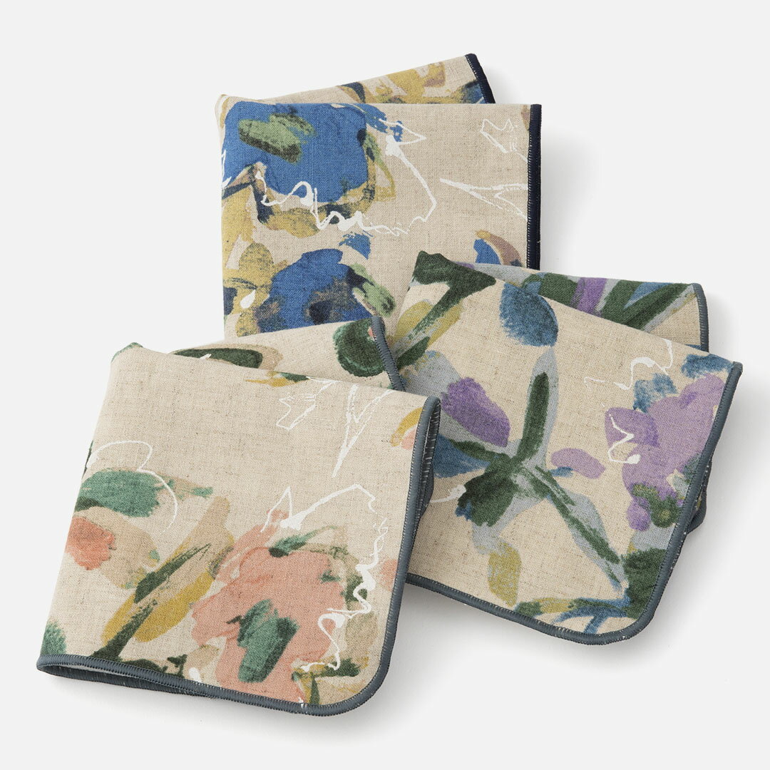 【ラッピング対象】【KEYUCA公式店】ケユカ ハンカチタオル 綿麻アートフラワー [国産 花柄 手書き風 吸水性 麻 綿 かわいい]