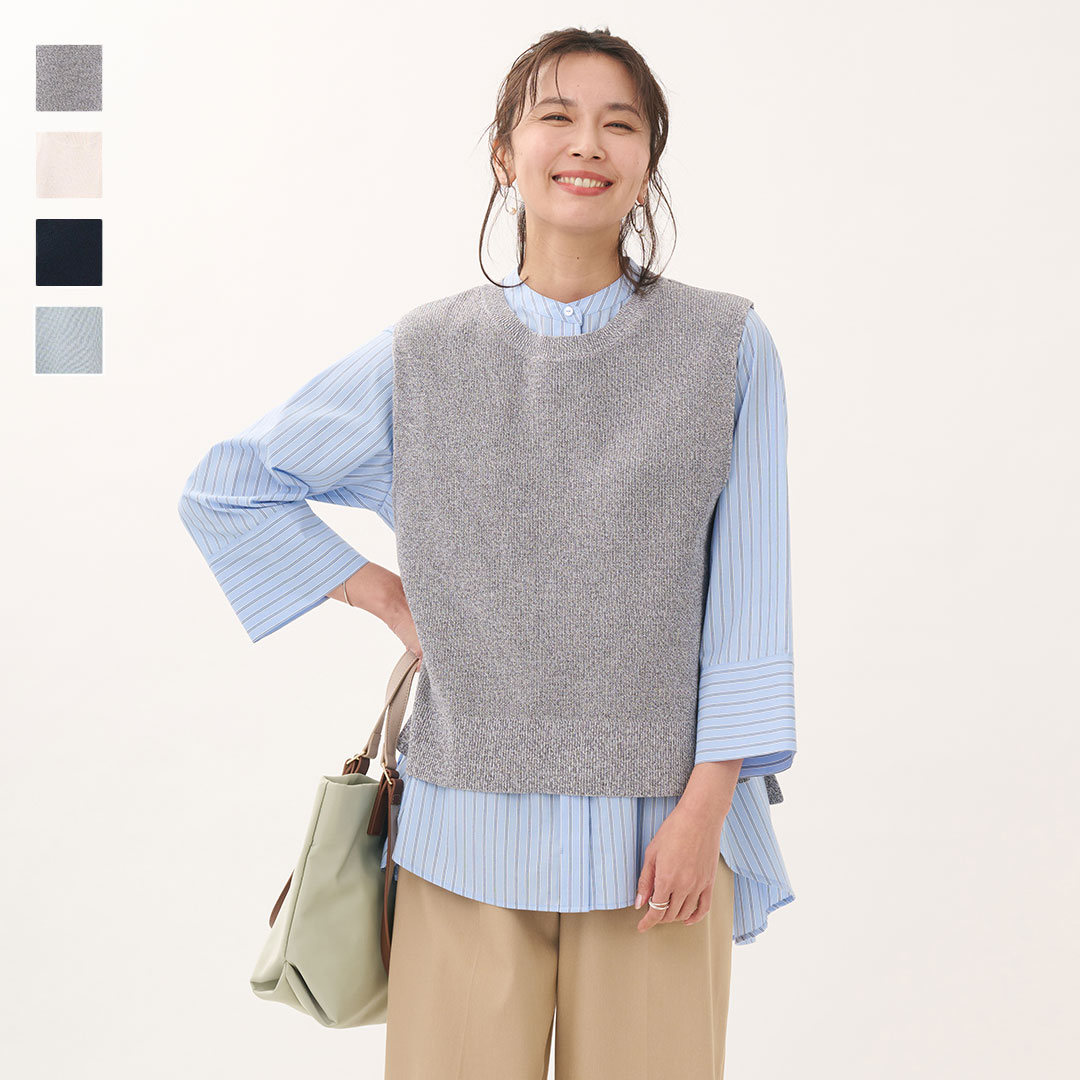 【KEYUCA公式店】ケユカ リネンタッチクルーネックニットベスト [レディース トップス プルオーバー 重..