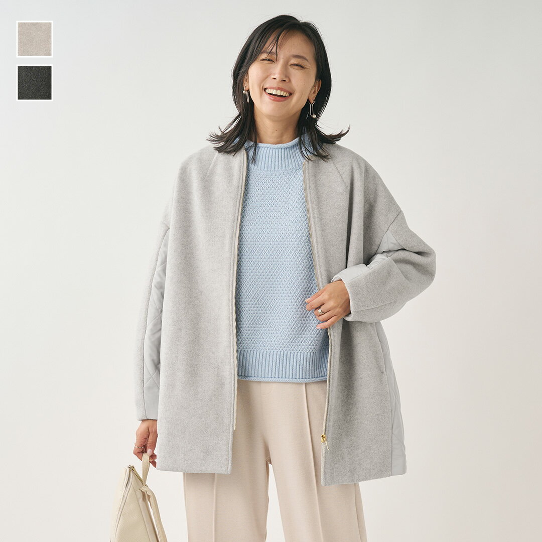 Rakuten - 【KEYUCA公式店】ケユカ ウーリーコンビキルトハーフコート[レディース アウター コート ハーフコート キルト キルティング コクーン ノーカラー おしゃれ 30代 40代 50代 洗える ウォッシャブル 通販]