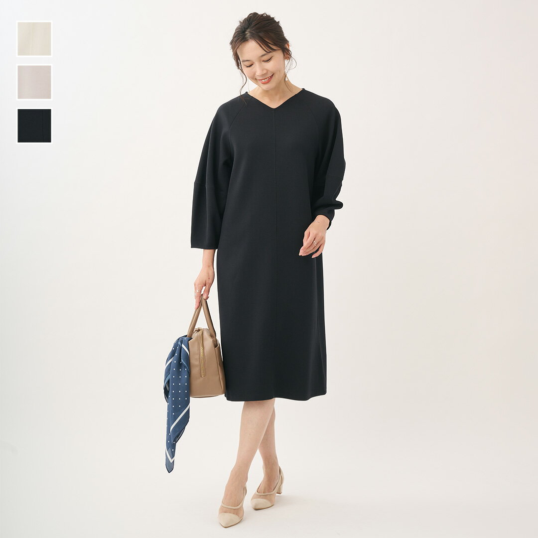 【KEYUCA公式店】ケユカ ランタンスリーブポンチワンピース[レディース ワンピース ワンピ ランタンスリーブ Iライン ストレッチ 春 おしゃれ 30代 40代 50代 洗える ウォッシャブル 通販]