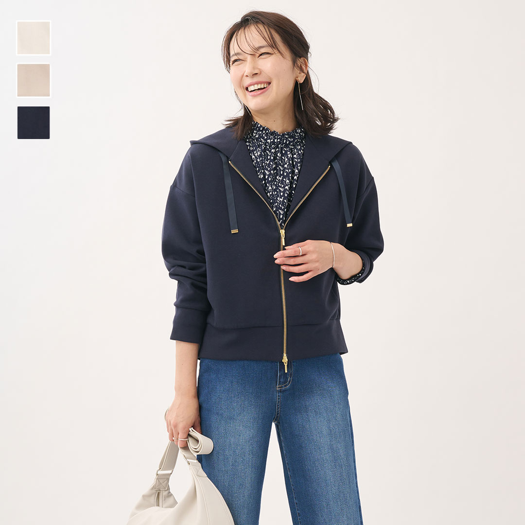 [KEYUCA 공식점] 케유카 더블 Zip 골판지 파커 [레이디스 탑스 아우터 파커 겉옷 깨끗하게 보이는 스트레치 봄 세련된 30대 40대 50대 씻을 수 있는 워셔블 통판]