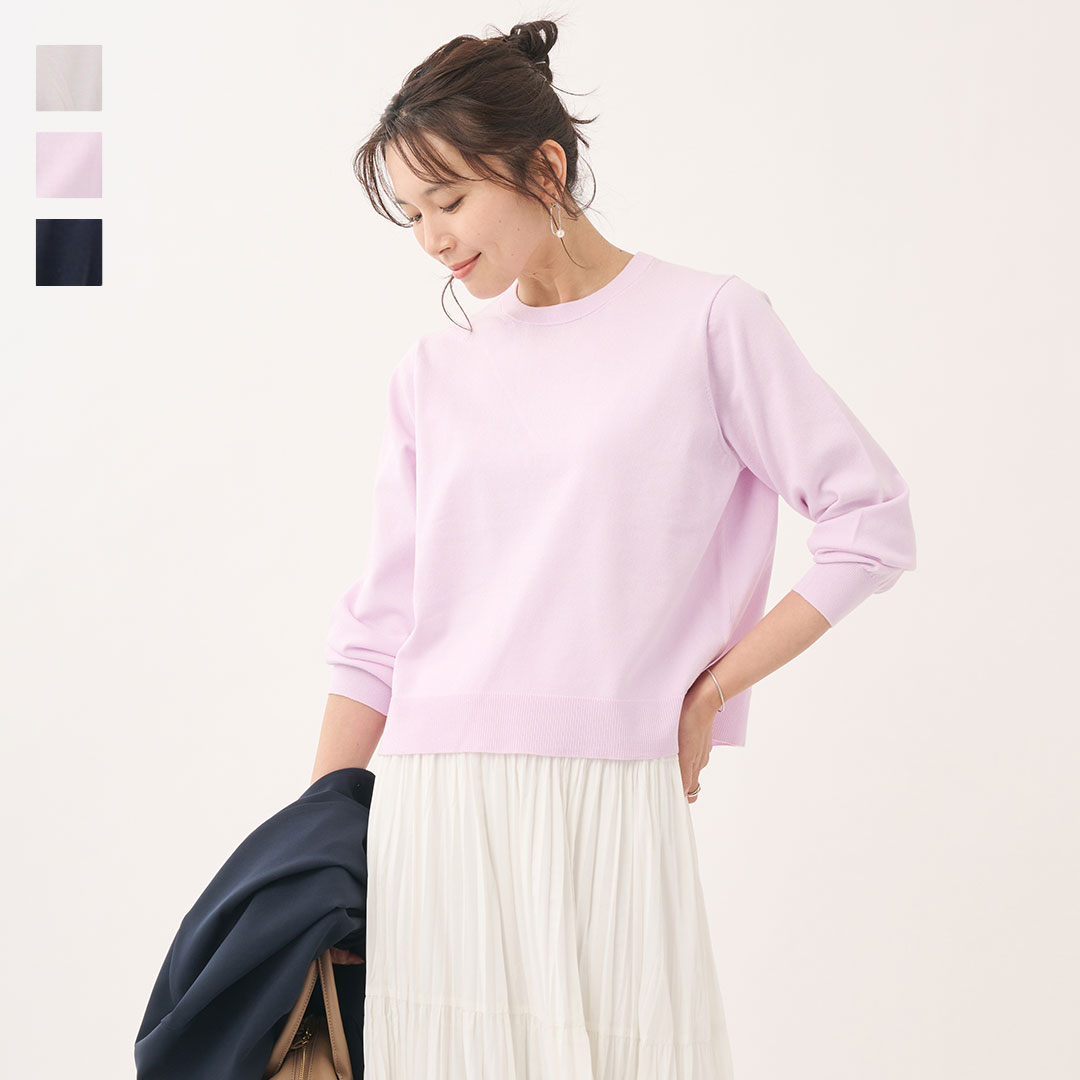 【KEYUCA公式店】ケユカ ベーシッククルーネックニットトップス[レディース トップス ニット クルーネック 上品 ボックスシルエット 春 おしゃれ 30代 40代 50代 洗える ウォッシャブル 通販]