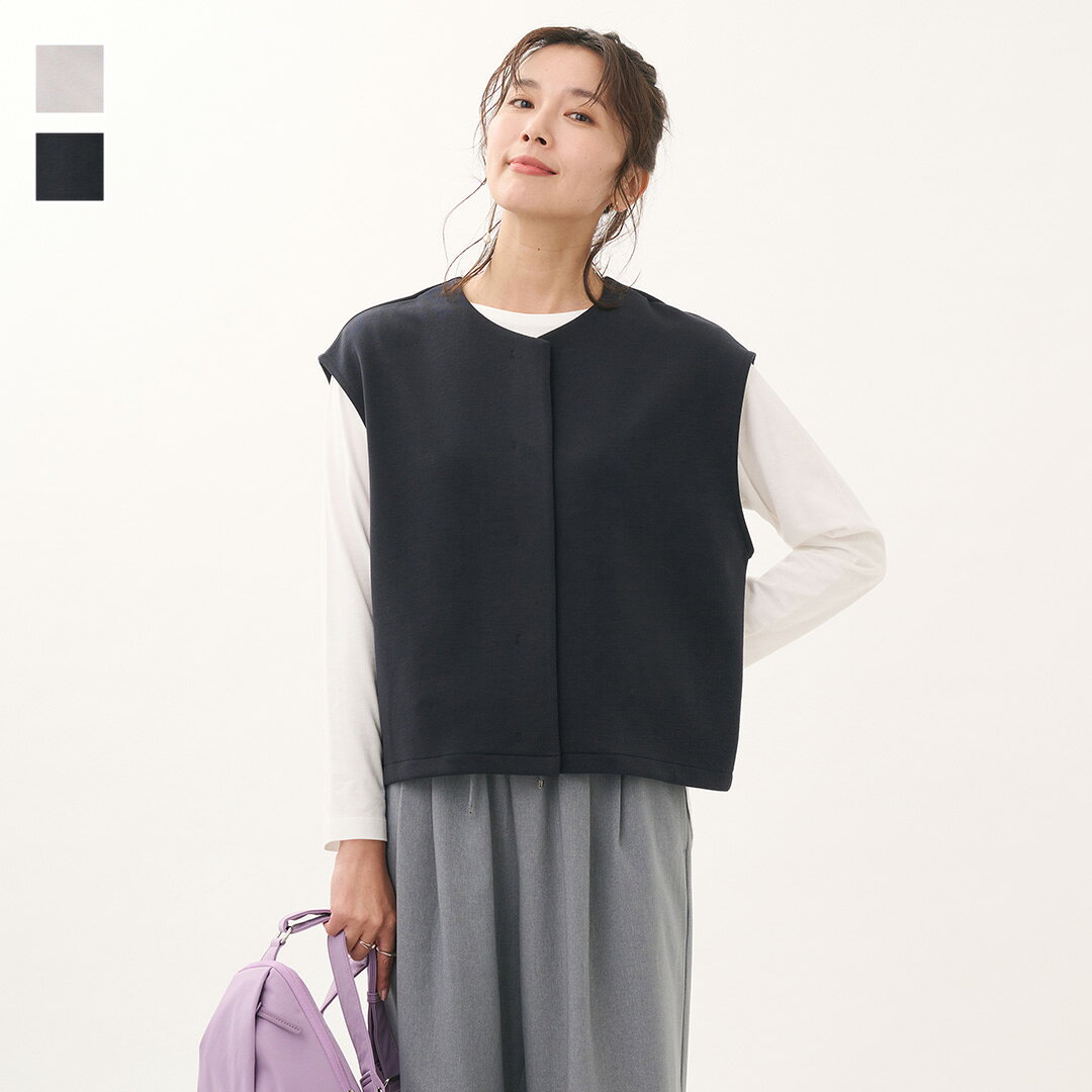 Rakuten - 【KEYUCA公式店】ケユカ ノーカラーダンボールベスト[レディース トップス ベスト ノーカラー ダンボール ストレッチ 上品 春 おしゃれ 30代 40代 50代 洗える ウォッシャブル 通販]
