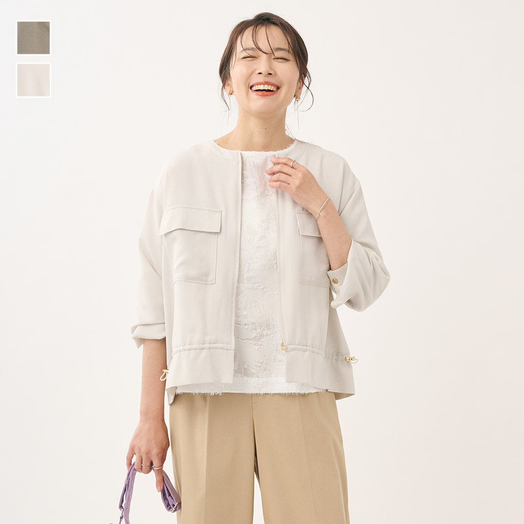 Rakuten - 【KEYUCA公式店】ケユカ ノーカラーショートブルゾン[レディース アウター ブルゾン ショート ノーカラー 羽織り トップス 上品 おしゃれ 30代 40代 50代 洗える ウォッシャブル上着 ファッション きれいめ 女性 カジュアル ショートブルゾン 接触冷感 シワになりにくい]