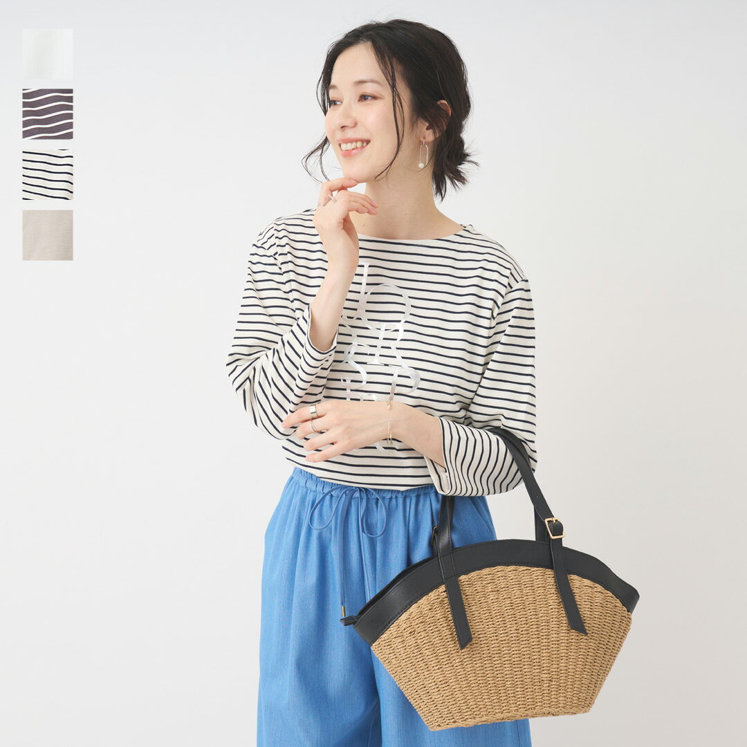 Rakuten - 【KEYUCA公式店】ケユカ 箔プリント7分袖Tシャツ[レディース トップス Tシャツ 7分袖 プリントT ストレッチ ボートネック 春 夏 おしゃれ 30代 40代 50代 洗える ウォッシャブル 通販]