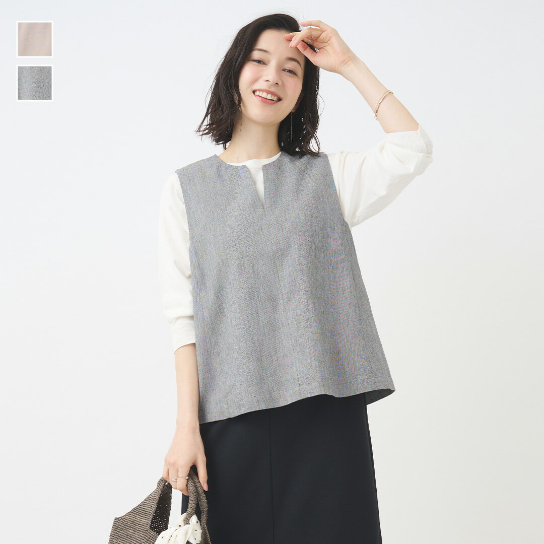 [KEYUCA 공식점] 케유카 린넨 혼합 키넥 질레 [레이디스 탑스 질레 워셔블 여름 초여름 냉감 내츄럴 키넥 세련된 30대 40대 50대 씻을 수 있는 통판]