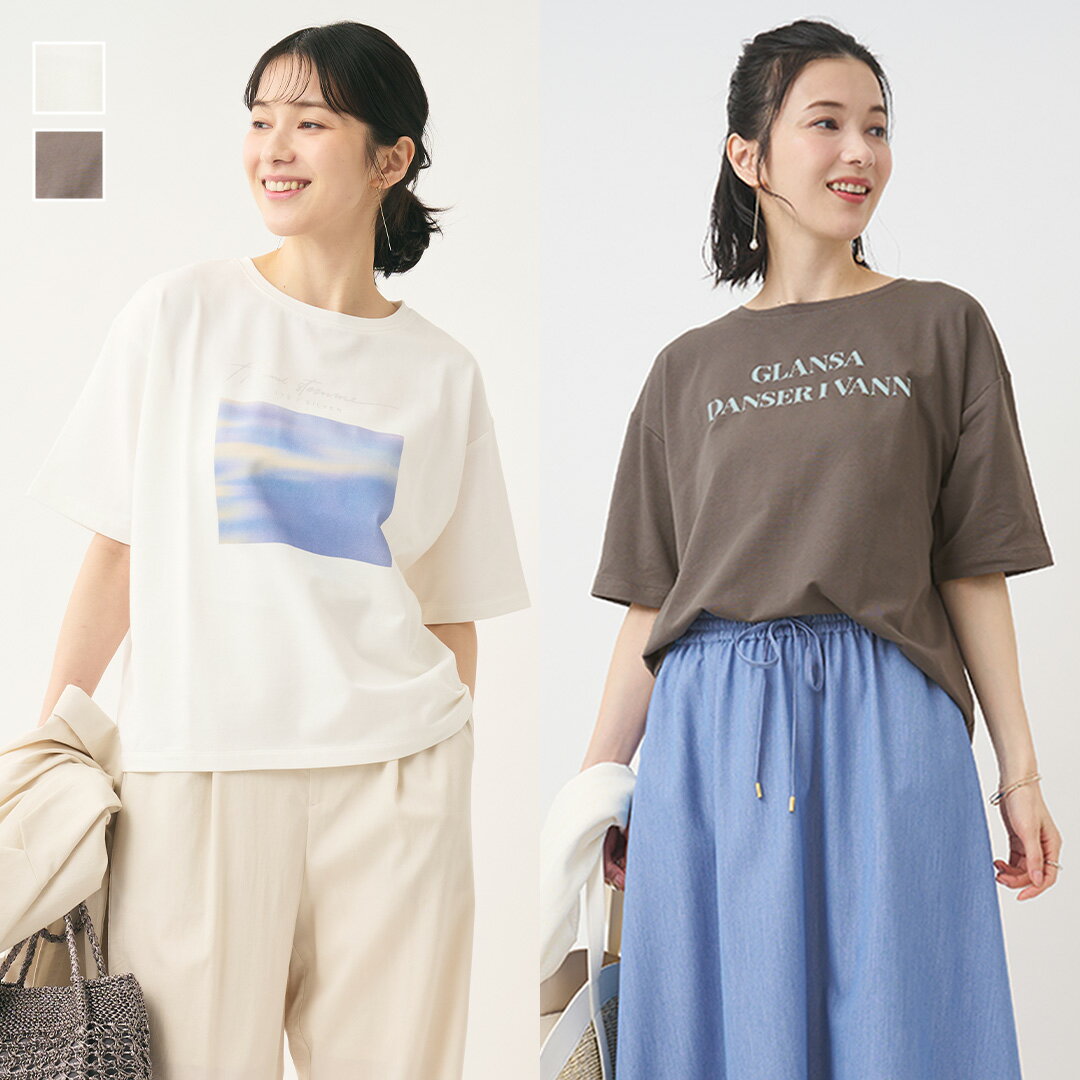 Rakuten - 【KEYUCA公式店】ケユカ ボックスシルエットフォト・発泡プリントTシャツ[レディース トップス Tシャツ プリント 定番 ウォッシャブル ストレッチ おしゃれ 30代 40代 50代 洗える 通販]