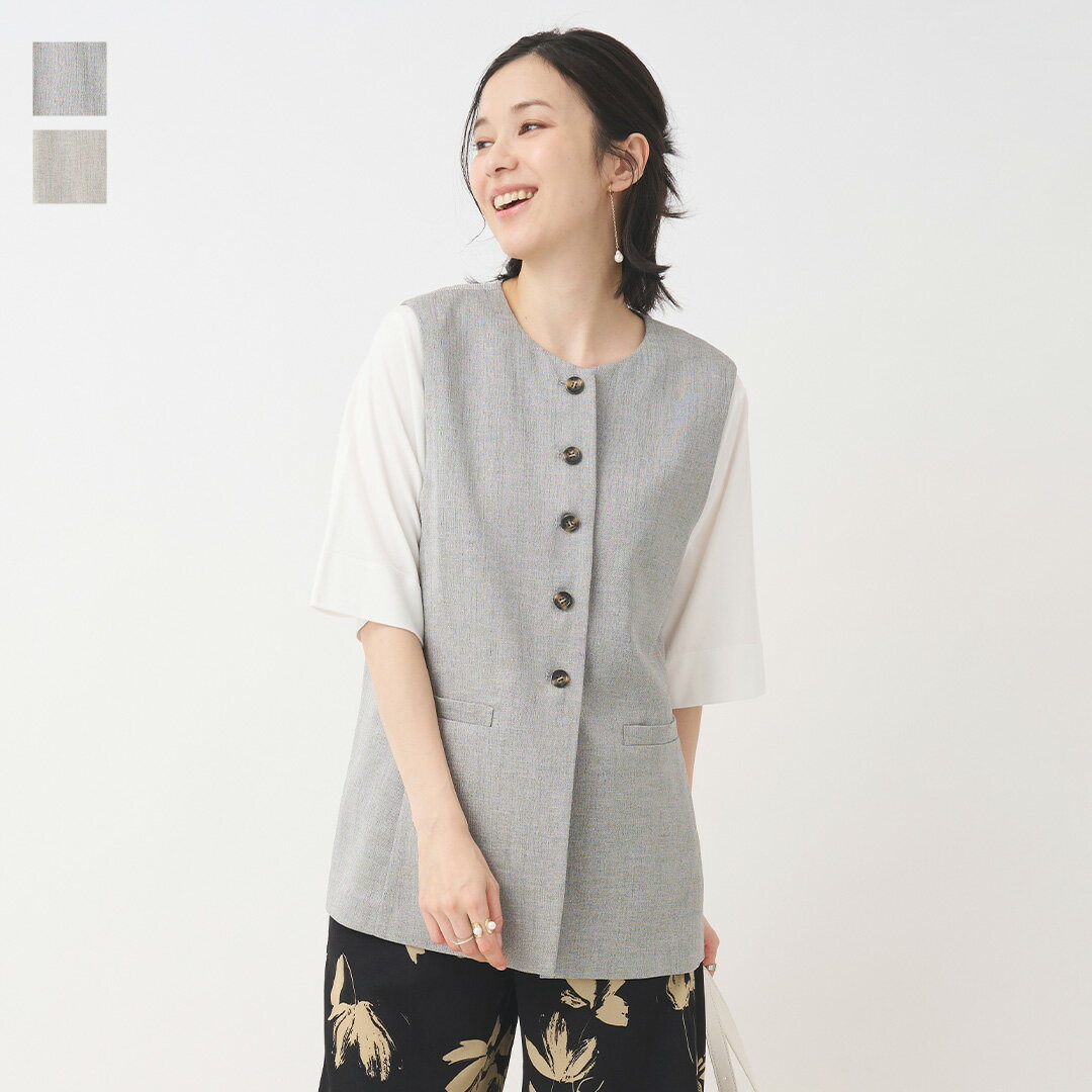 Rakuten - 【KEYUCA公式店】ケユカ リネンライクシャークジレ[レディース トップス ジレ シンプル ナチュラル 羽織り 長め 体型カバー ウォッシャブル 夏 初夏 冷感 おしゃれ 30代 40代 50代 洗える 通販]