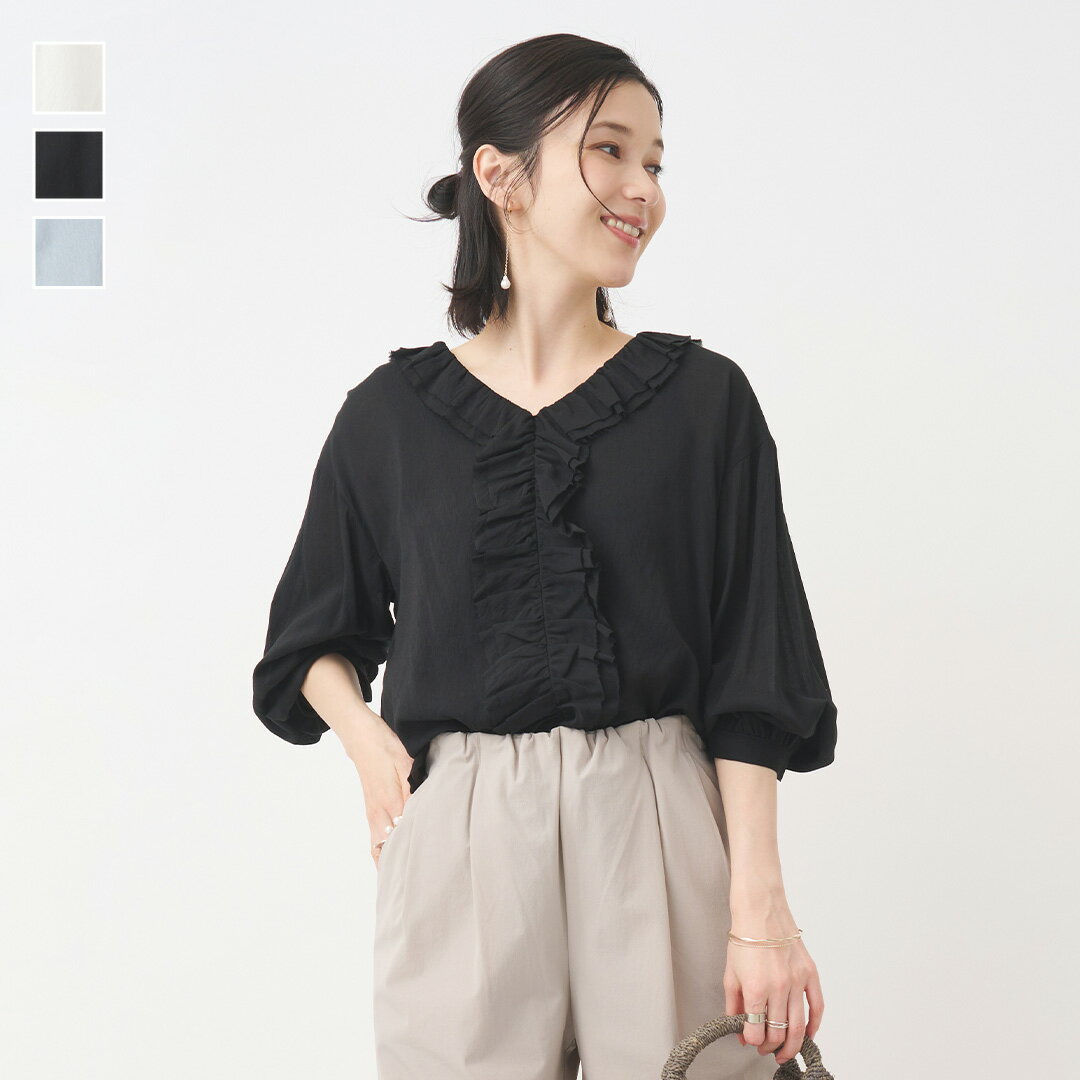 Rakuten - 【KEYUCA公式店】ケユカ シアーメランジフリルトップス[レディース トップス ブラウス シアー ナチュラル フリル 夏 華やか ウォッシャブル おしゃれ 30代 40代 50代 洗える 通販]