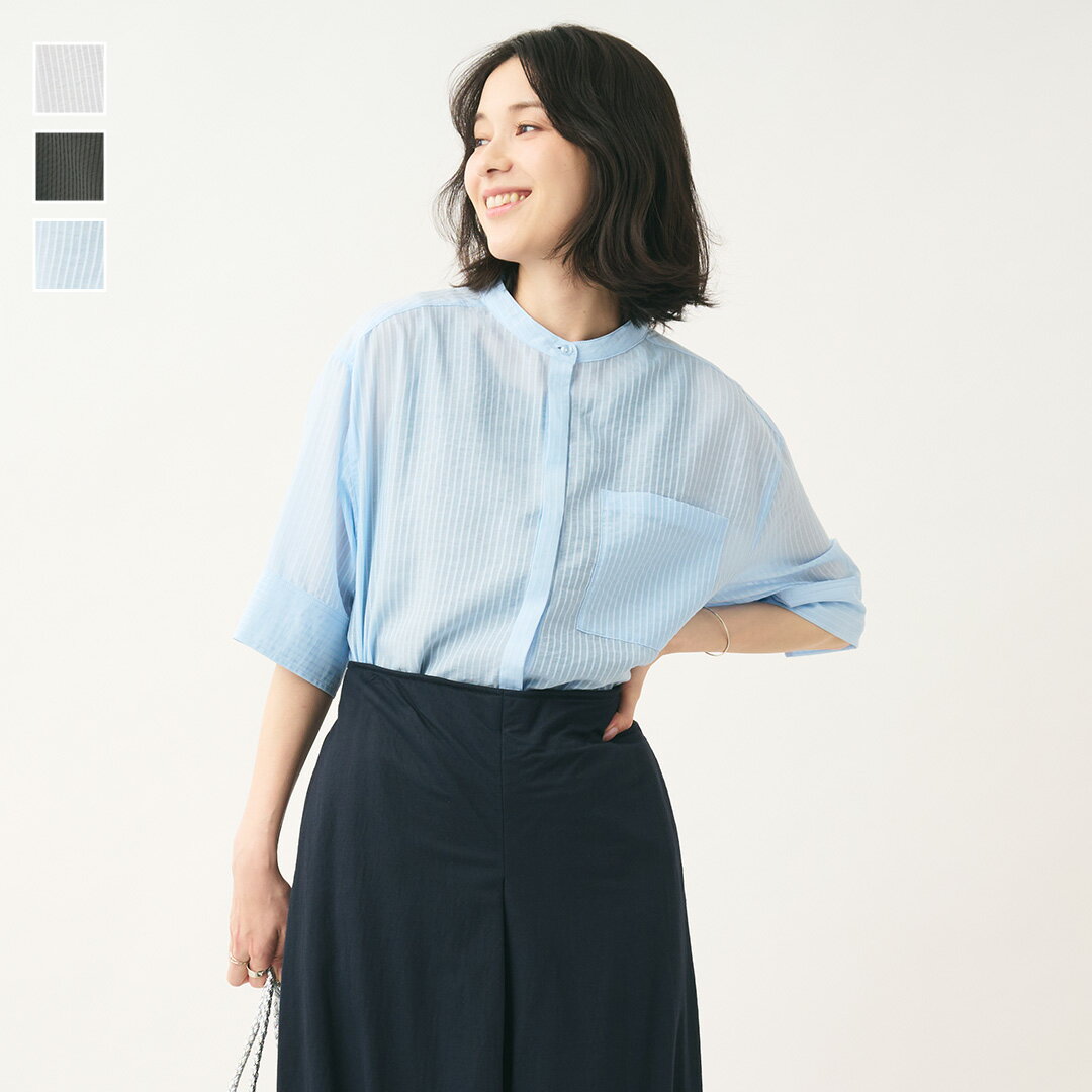 Rakuten - 【KEYUCA公式店】ケユカ シアーストライプ5分袖シャツ[レディース トップス シャツ 5分袖 シアー ストライプ 羽織り ウォッシャブル 夏 サマー おしゃれ 30代 40代 50代 洗える 通販]