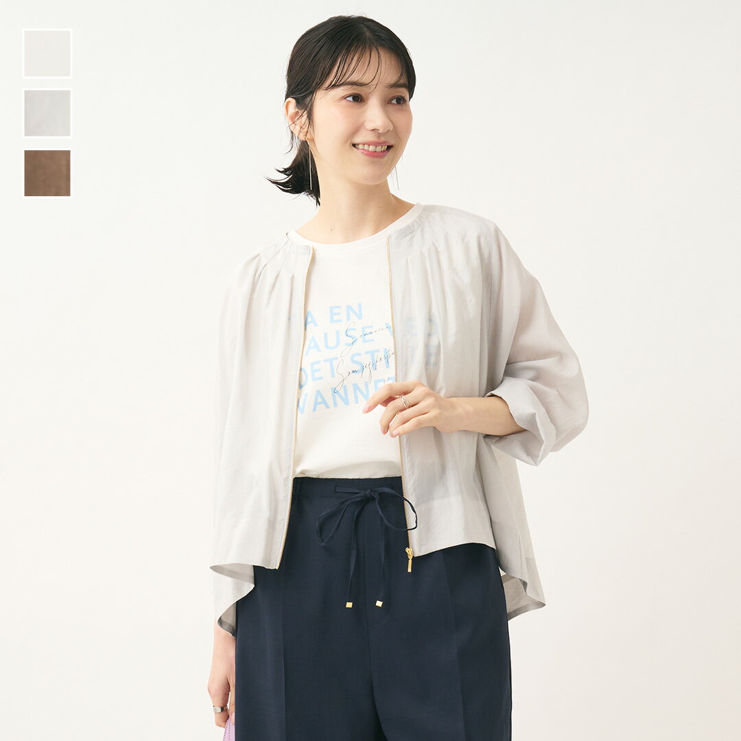 乐天商城 - 【KEYUCA公式店】ケユカ シアータックブルゾン[レディース アウター ブルゾン シアー タック ブラウス フレア 軽やか 冷感 吸水速乾 ウォッシャブル 夏 おしゃれ 30代 40代 50代 洗える 通販]