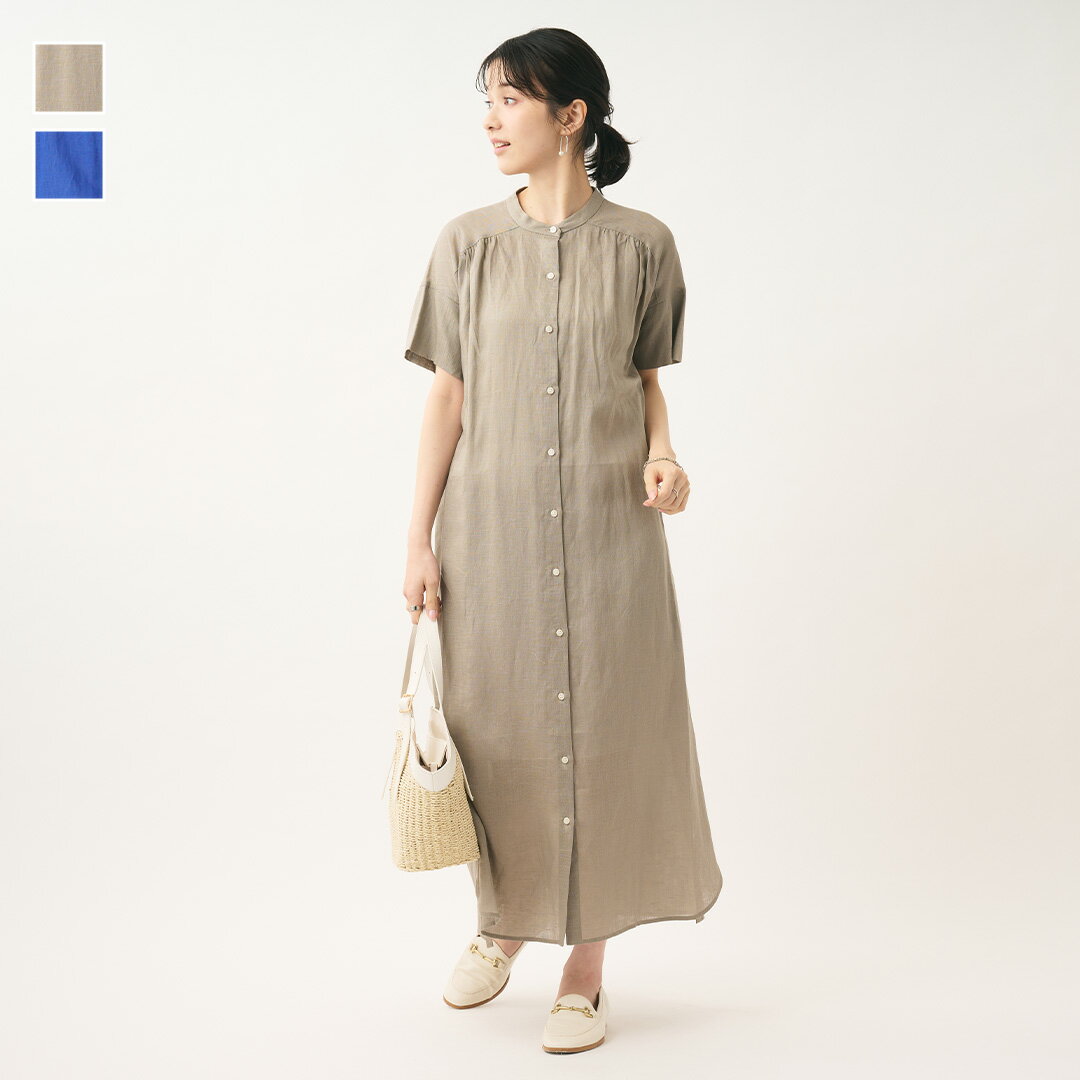 Rakuten - 【KEYUCA公式店】ケユカ 麻混ギャザーシャツワンピース[レディース ワンピース ワンピ シャツワンピ ギャザーシャツ 冷感 吸水 速乾 夏 ウォッシャブル おしゃれ 30代 40代 50代 洗える 通販]