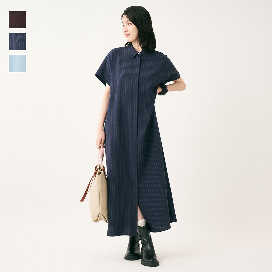 【KEYUCA公式店】ケユカ 【すごナノ撥水】リネンライクストライプシャツワンピース[レディース ワンピース シャツワンピ 撥水 防汚 ウォッシャブル 秋 おしゃれ 30代 40代 50代 洗える 通販]