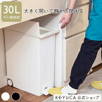 【KEYUCA公式店】ケユカ arrots ダストボックスII ゴミ箱 L 27L ホワイト ブラック[観音開き ペダル式 シンプル ダストボックス キッチン スリム デザイン 左右に開く 静音 ふた付き ごみ箱 フタ付き 蓋 両開き キャスター付き 蓋つき 白 分別 足踏み 省スペース 分別ごみ箱]