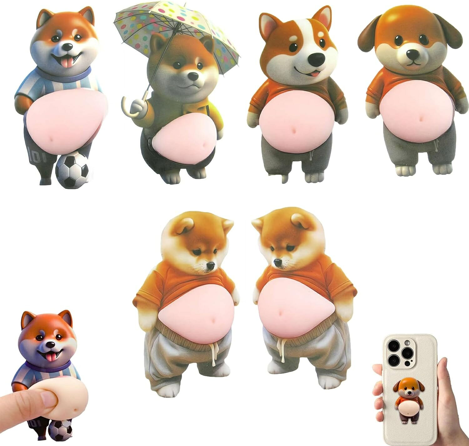デブ 犬 ぷにぷに 5点セット シール3D柔らかいお腹 かわいい 3D マシュマロ ふわふわ もちもち もっちりスクイーズ ステッカー シー ル帳 衝突防止 キラキラ 子供 女の子向け DIY用 手帳 水筒 携帯フォトアルバムなどに kezuland-10000067 ケーズランド サンプル画像3