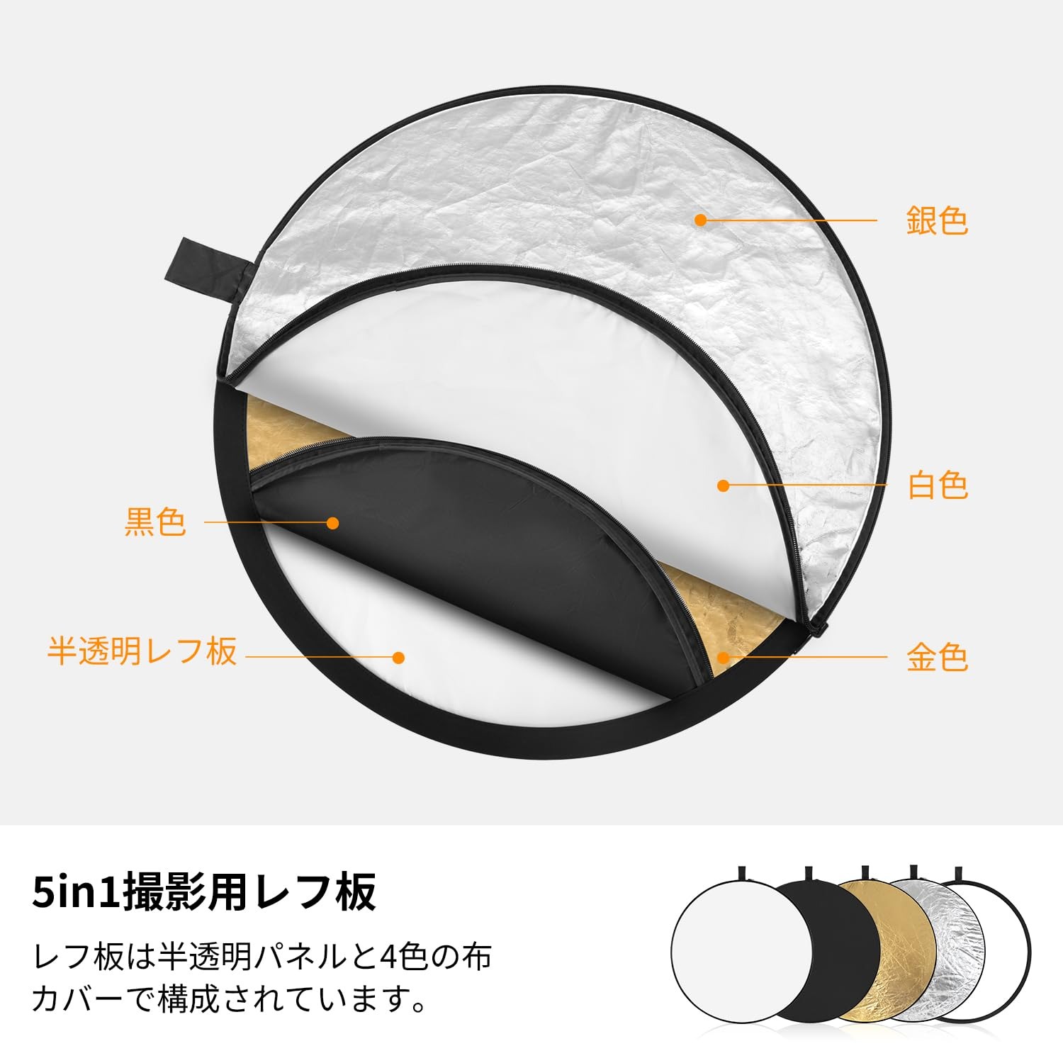 赤字覚悟BIGセール!! 【全2種類6サイズ・56~110cm!!】 5in1 丸レフ板 レフ板 撮影...