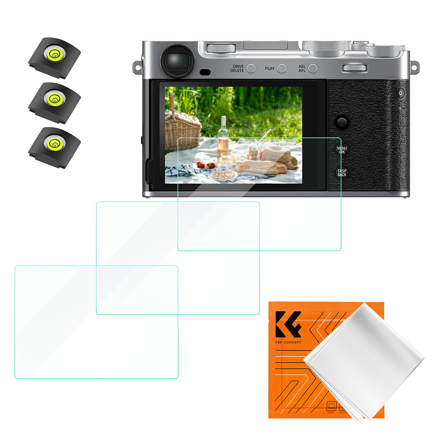 商品詳細 【富士フイルム XE5/XM5専用】K&amp;F CONCEPT 【3枚セット】カメラ用液晶保護ガラスフィルム富士フイルム XE5 XM5 保護フィルム FUJIFILM カメラ 液晶保護ガラス XE5 強化ガラスフィルム 9H硬度 XM5 画面保護 傷防止 気泡レス カメラ液晶フィルム 0.3mm薄型 富士フイルム カメラアクセサリー 3枚セット 高硬度 耐衝撃 液晶保護シート 商品仕様 ブランドK&amp;F CONCEPT商品タイプカメラアクセサリー数量3枚 おすすめポイント 01｜お得な3枚セットガラスフィルム！ホットシューK&amp;F CONCEPT ガラスフィルム (3枚セット)対応 ZV-1 ZV-1 II ZV-E1002｜傷に強い&amp;飛散防止設計9Hの表面硬度を誇る保護フィルムが鍵やカッターなどの鋭利な物から画面やレンズをしっかり保護します。万が一強力な衝撃でガラスフィルムが割れてしまっても、破片の飛び散りを防ぐ飛散防止コート処理で、画面をしっかり保護でき、カメラ本体と共に手の怪我の心配もありません。03｜極薄&amp;高い透過率&amp;高い感触0.3mm極薄の強化ガラスを採用して、高感度処理されて、特殊コ一ティングとラウンドエッジ加エによりなめらかな手触りとスム一ズなタッチ感を実現します。縁はエッジの無い滑らか加工が施されています。97%以上の高透過率でディスプレイに色鮮やかも再現できます!04｜指紋防止&amp;撥水撥油指紋を防ぎ、なめらかな指滑りを実現。特殊コーティング処理で、指紋の付着を軽減、日常生活での汚れや油脂なども軽く拭くだけで取れます。画質も損なわれません。05｜貼り付けやすい&amp;ピッタリサイズ自己吸着タイプなので、簡単に取り付けができ、スクリーンにしっかりと密着させるため、設置時に気泡が発生することもなく、仮に気泡が出てきたとしても、ちょっとした作業で消えます。だれでも簡単に取り付けられます。 注意事項 ※商品画像はイメージです。実際の商品と色味・形状が若干異なる場合がございます。※レンズやカメラへの装着前に、表面のほこりや汚れを柔らかいブラシ等で取り除いてください。※撮影環境・光の方向・機器の設定により、効果は異なる場合がございます。※測定方法により、サイズに多少の誤差が生じる場合がございます。※商品にカメラ本体・レンズ等は含まれておりません。