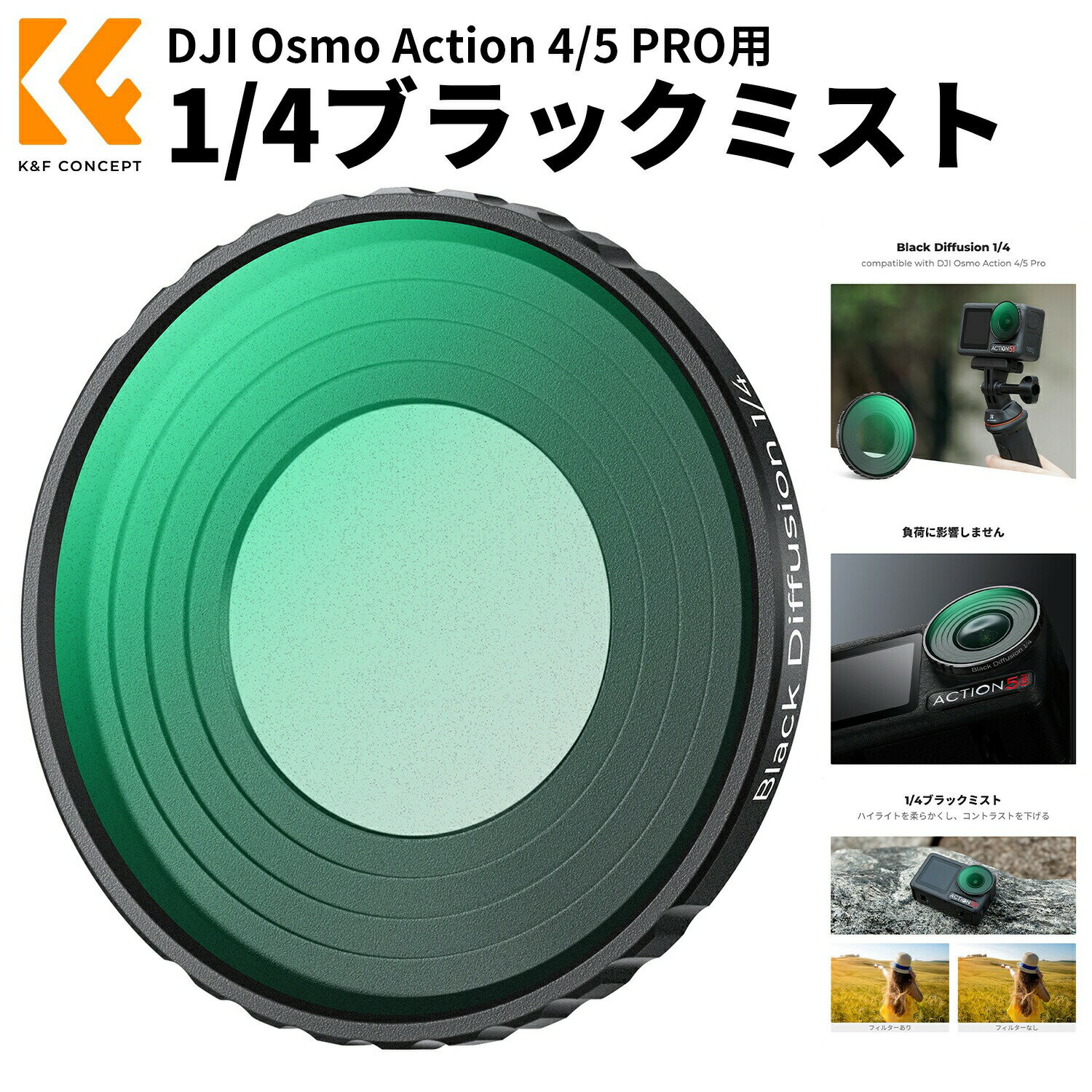 Max10%OFF配布中!! DJI Osmo Action 4/5 PRO用 フィルター (1/4ブラックミスト) レンズフィルター レンズ保護 ソフト効果 AGC光学ガラス 高透過率 プロテクトフィルタ 28層ナノコーティング 撥水防汚 装着簡単