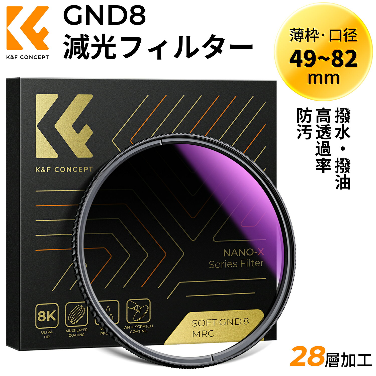For Special Effects - 限定10％OFFxP5倍!!　 49~82mm ハーフNDフィルター GND8 減光フィルター ソフトグラデーション 明暗差調整 光学ガラス 28層両面ナノコーティング GND0.9 キズ防止 撥水防汚 風景撮影 49mm 52mm 55mm 58mm 62mm 67mm 72mm 77mm 82mm