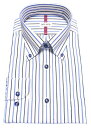 ワイシャツ 長袖 メンズ ドレスシャツ 形態安定 ブルー マルチストライプ ボタンダウン シャツ ビジネス お洒落着 kf2066-5