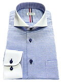 メンズワイシャツ長袖形態安定シャツブルーストライプクレリックホリゾンタルワイドカラービジネスおしゃれKF2056-1