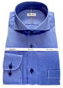 ワイシャツ 長袖 メンズ ドレスシャツ 形態安定 スリムフィット ブルー オックス ホリゾンタル　カラー シャツ ビジネス お洒落着 kf2073-2