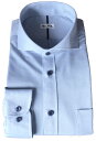 ワイシャツ 長袖 メンズ ドレスシャツ 32ゲージニット ブルー ホリゾンタル ワイドカラー ビジネス おしゃれ KF2049-3