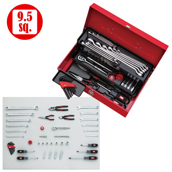 KTC SK3435S 9.5sq. 工具セット 家庭向け (片開きメタルケースタイプ) [43点] レッド SK3435S