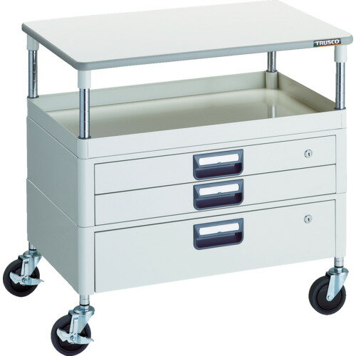 【送料別途】【直送品】TRUSCO ツールワゴン フェニックスワゴン 省音 750X500 H740 引出付 天板付 ホワイト PEW-771VXT-W