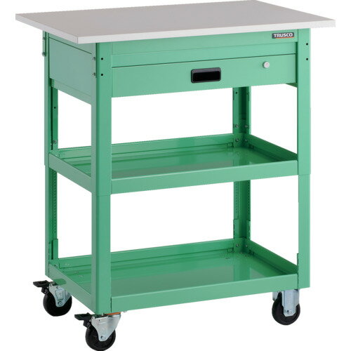 TRUSCO ツールワゴン ドルフィン 高さ調節式 天板付 900X600 1段引出 ヤンググリーン DLWS-A973TV-YG