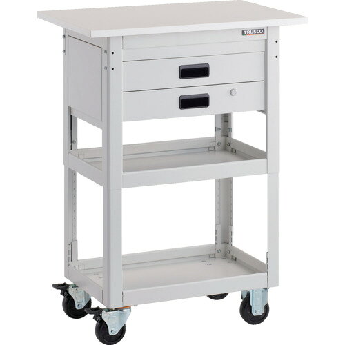 TRUSCO ツールワゴン ドルフィン 高さ調節式 天板付 750X500 2段引出 ホワイト DLWS-A963TX-W