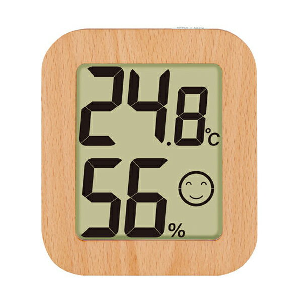 デジタル温湿度計 環境チェッカー 木製 ライトブラウン 124×109×23mm 大文字 シンワ測定 73234