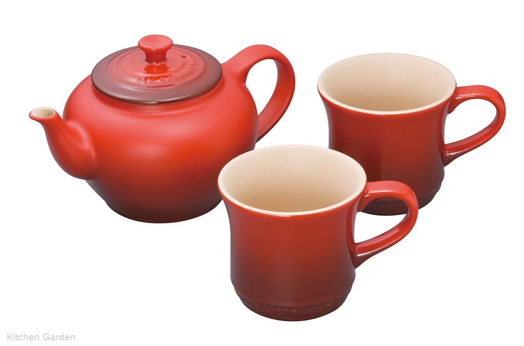 LE CREUSET( ル クルーゼ )　ティーポット＆マグ（SS）（2個入）セット　910296　チェリーレッド[ ティーポット 紅茶 ティー ポット : ]