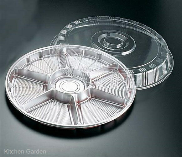 サークルトレー透明蓋付（20セット入） FP-8シルバー（7仕切り） パーティー オードブル容器 オードブル皿 容器 皿 仕切 オードブル 仕切り : .【 福助工業 】