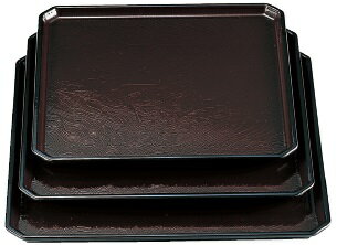 角隅切木目盆 新溜 天黒 尺1寸 ノンスリップ加工　〜和のおもてなし〜 お盆 トレー おぼん すべらない ..