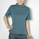 レディース プリント付 ハイネック 日本製(358411) カットソー Tシャツ トップス 半袖 UVカット 紫外線対策 アウトレット ギフト プレゼント