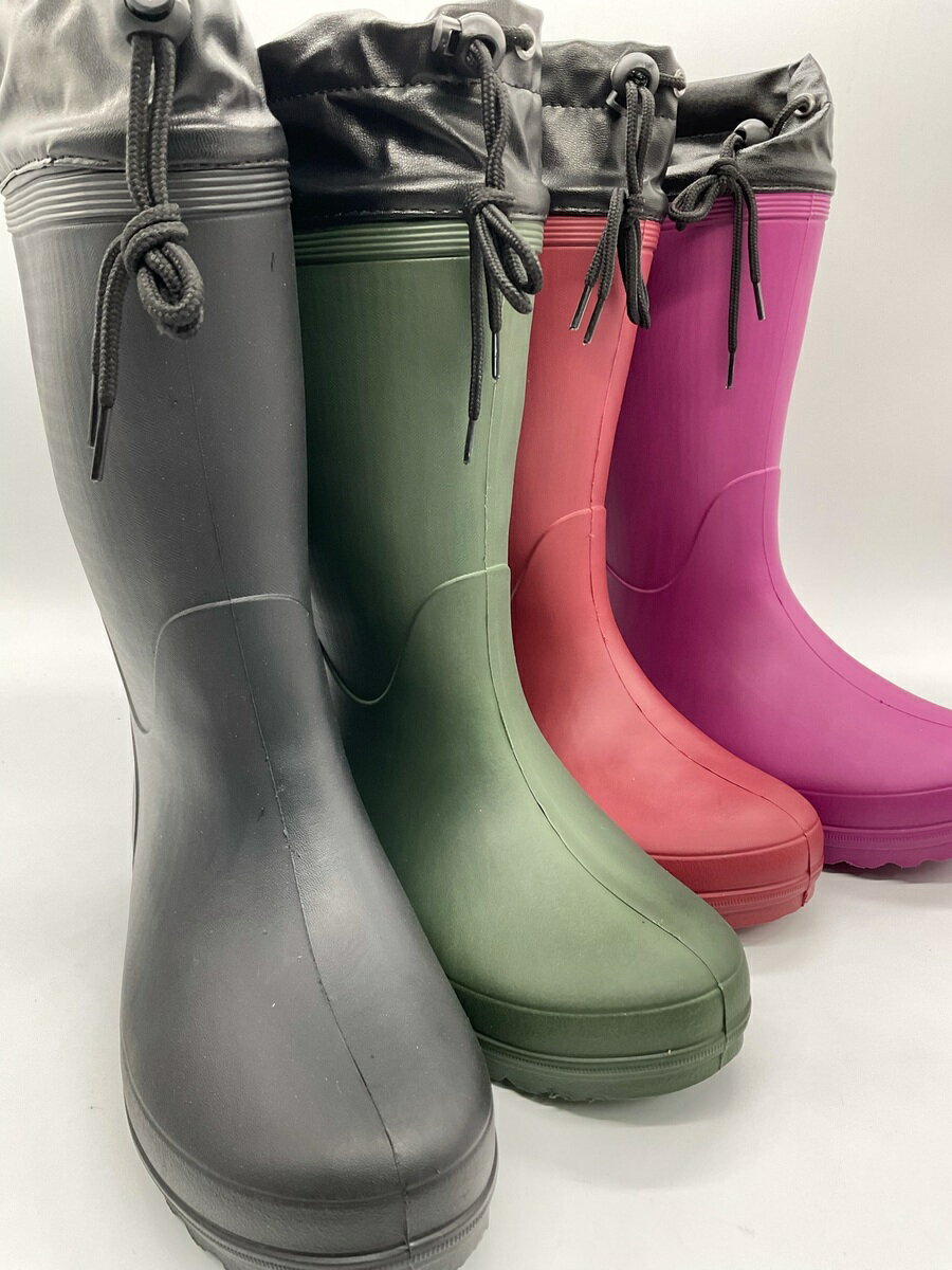 送料無料 超軽量発砲ブーツ カルサーワン L-1 S、M、L 22.5〜25cm ブラック マゼンタ モスグリーン ローズ 幅広3E フード付 完全防水 EVA中敷付き 長靴 福山ゴム 婦人 LADIES 女性