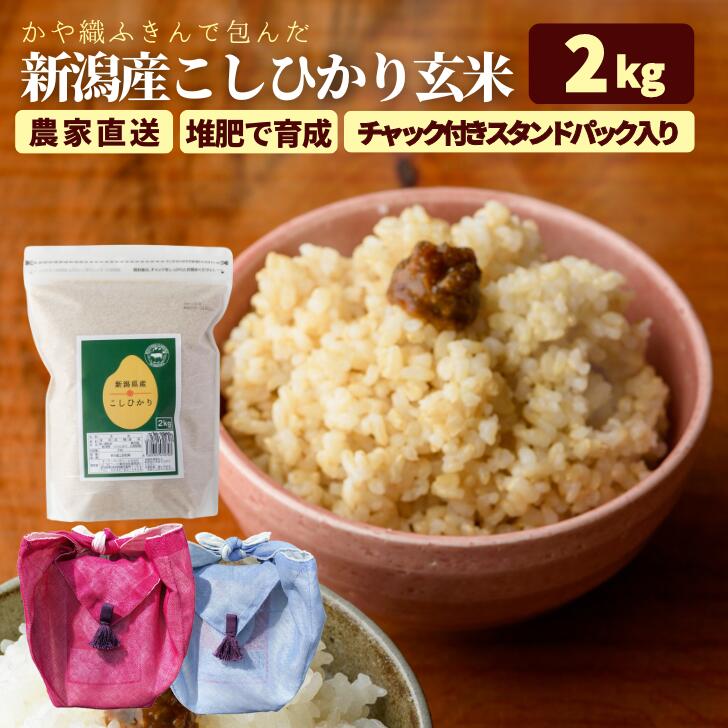 コシヒカリ 令和5年 新潟 コシヒカリ 玄米 2kg チャック 農家直送 送料無料 (本州四国のみ) 贈答用 ギフト かや織ふきん 包み 祝 こしひかり コメ 新潟県産 プレゼント プチギフト 実用的 食べ物 kh r4 r4s 2n 50y 60y sl ssss