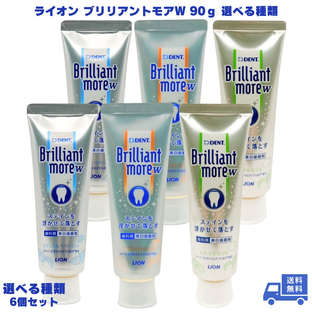 LION ライオン ブリリアントモアW アプリコットミント シトラスミント ナチュラルペパーミント90g 選べる種類 6個 歯磨き粉 ハミガキ粉 ハミガキ 歯みがき 歯磨き 歯磨き剤 歯磨剤 フッ素 フッ素配合 イオン ホワイトニング ステイン 着色汚れ 口臭 虫歯 むし歯 オーラルケア