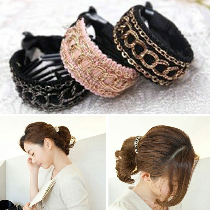 刺繍リボンテールクリップヘアクリップヘアアクセブラックピンクゴールドチェーン模様柄ナチュラルシンプルきれいめ大人上品エレガントカジュアルレディース