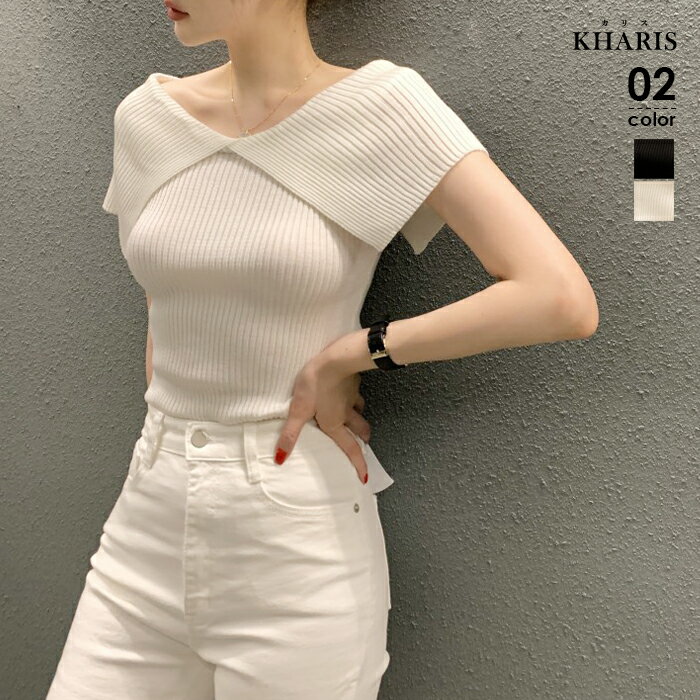 【完売】デコルテ サマーニット トップス レディース ノースリーブ タンク ケープ マント 夏 二の腕カバー オフィス きれいめ ボーダー おしゃれ カジュアル 【 ビックカラーサマーリブニットトップス 】のサムネイル