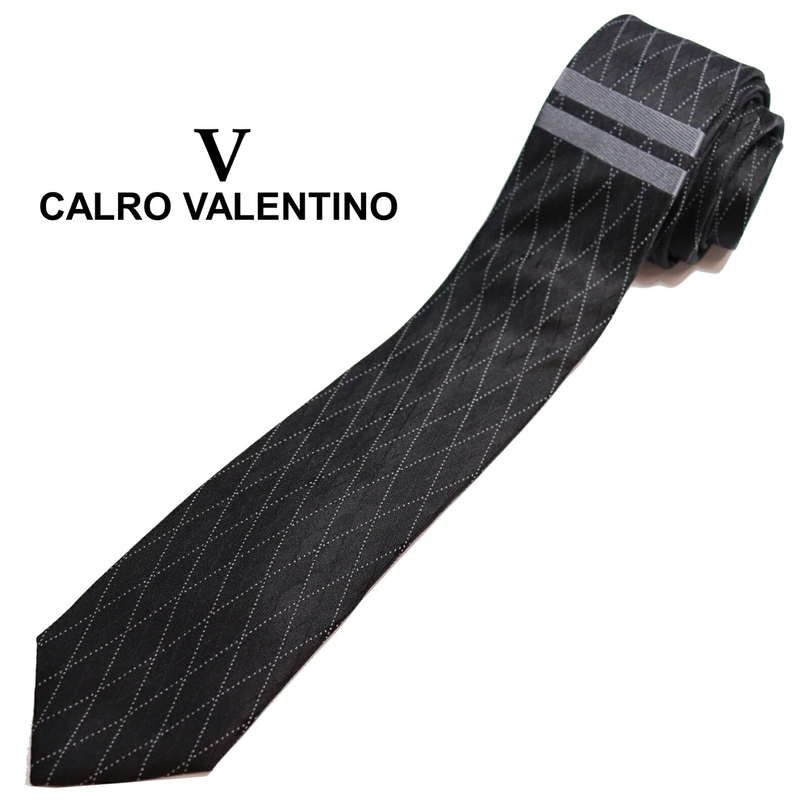 ネクタイ ブランド Calro Valentino スリム ナロータイ パネル柄 プレゼント 贈り物 ギフト 対応可 おしゃれ シルク100% カルロバレンチノ メンズ レディース 法事 法要 礼装 フォーマル 兼用 CV-0011-A ブラック