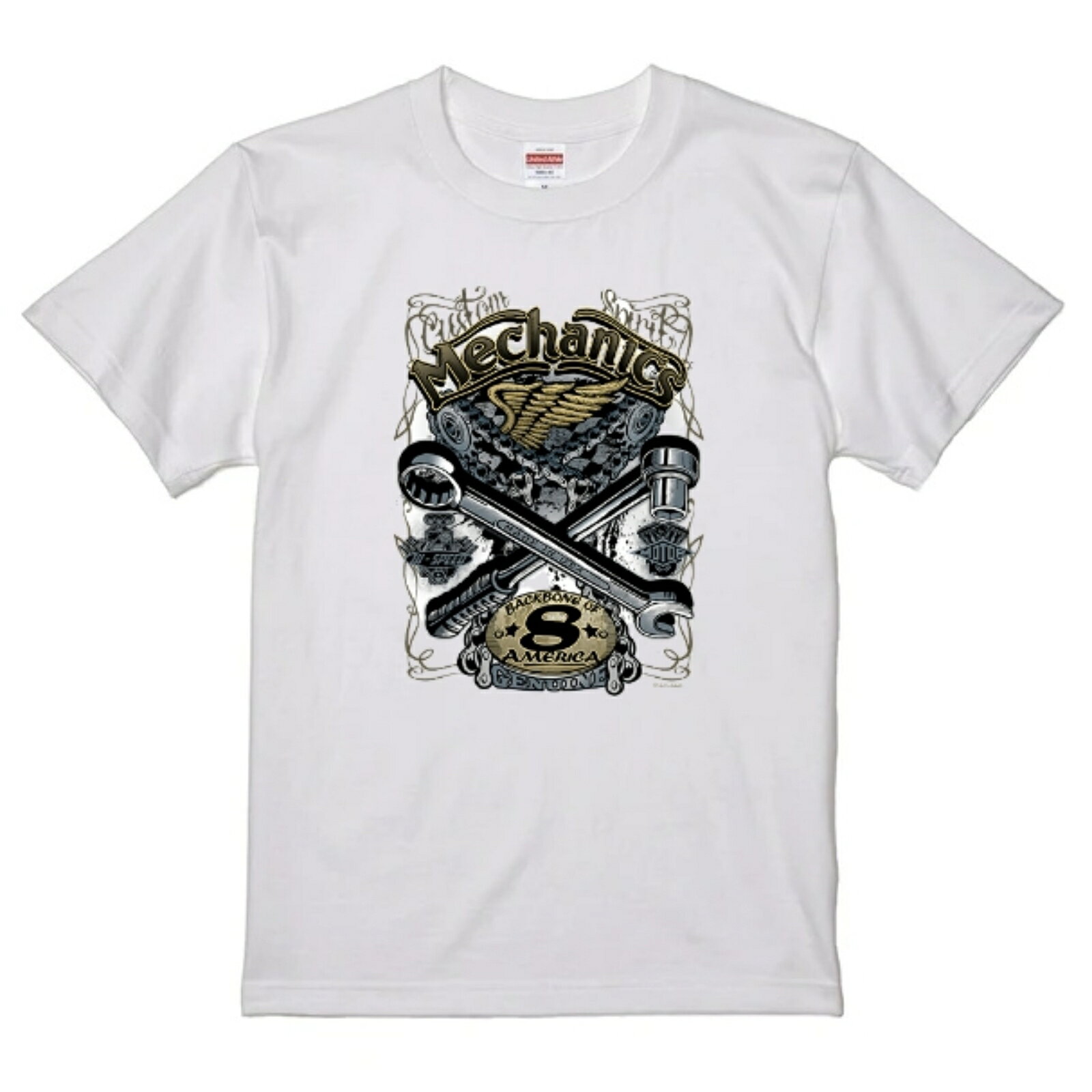 アメリカ直輸入 グラフィック デザイン Tシャツ Mechanics ブラック or ホワイト 半袖 綿100% ストリート プリント tシャツ メンズ レディース 男女兼用 夏 海 アウトドア イベント キャンプに最適 T-shirt-biker-009 khcollection-10000422 俺のネクタイ サンプル画像3