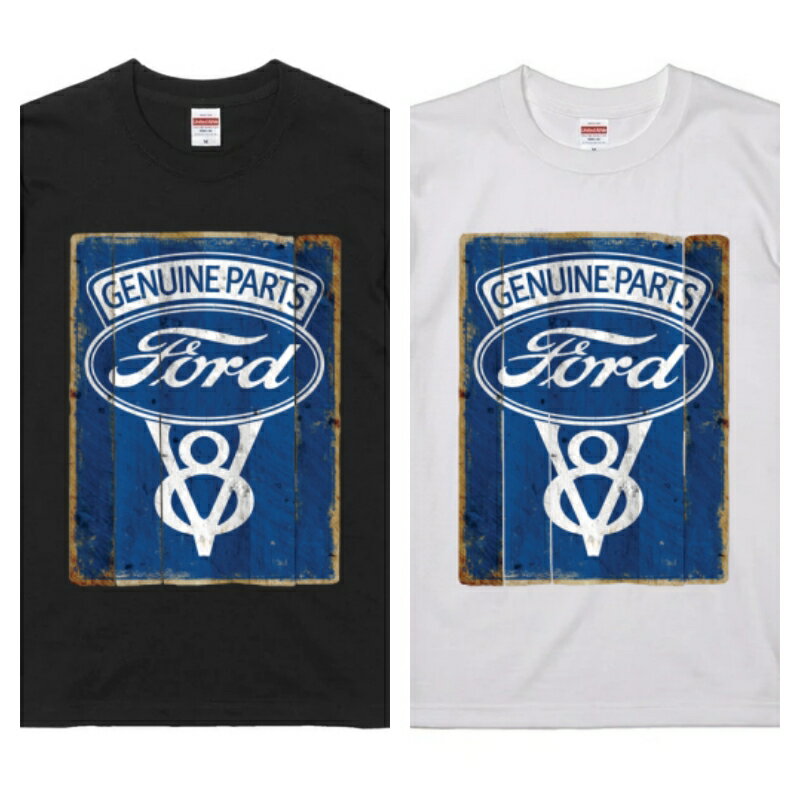 アメリカ直輸入 グラフィック デザイン Tシャツ Ford V8 ブラック or ホワイト 半袖 綿100% ストリート プリント tシャツ メンズ レディース 男女兼用 夏 海 アウトドア イベント キャンプに最適 t-shirt-car-008