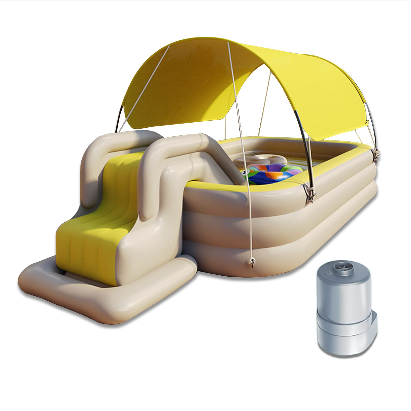 エアープール プール 大型 子供用プール 家庭用 ビニールプール 自動膨張 滑り台付き 日よけ付き エアーポンプ付き 折り畳み式 ファミリープール 夏対策 水遊び ベランダ 安全 耐摩擦 耐高温-滑り台なし-greenのサムネイル