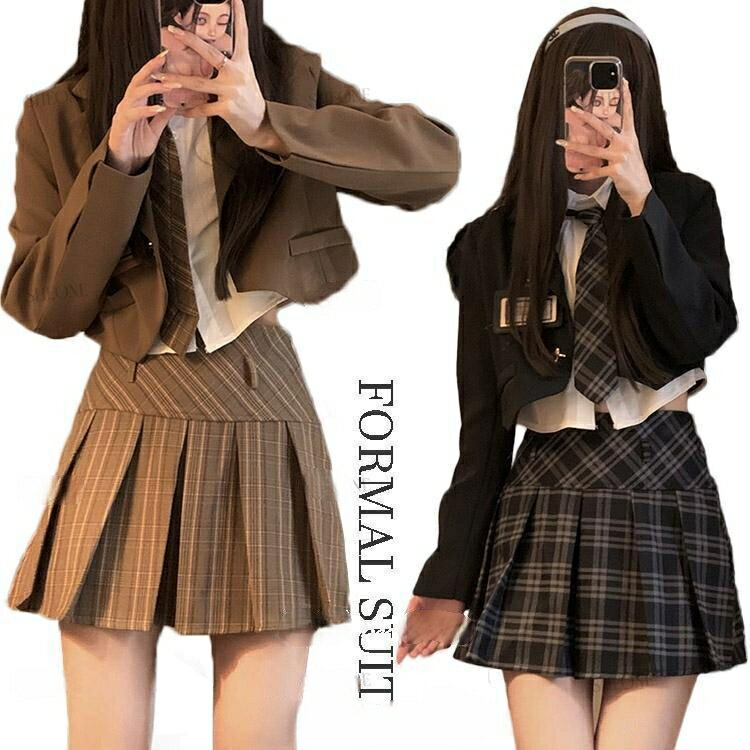 卒業式 スーツ 女の子 韓国 制服 ゆったりサイズ 大きいサイズ 小学校 卒業式スーツ 子供スーツ フォーマルスーツ ジャケット スカート シャツ ネクタイ 2点セッ