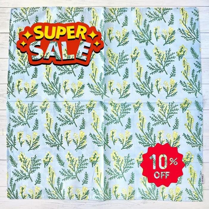 『楽天スーパーSALE10％OFF』バンダナ 大判 サイズ 生地 柄 かわいい北欧 ポップ刺繍 ミモザ 花柄 総柄..